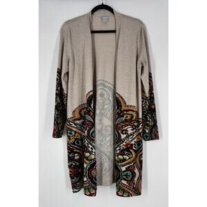Chicos Womens Open Front Long Sweater Cardigan Medium (Size 1) Boho Earth Tones
